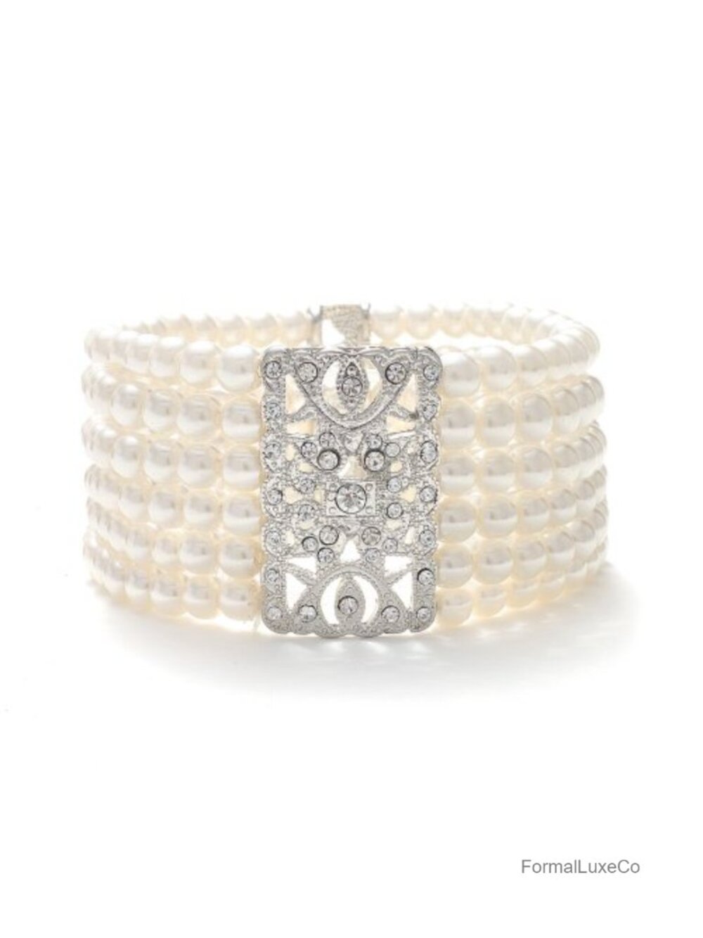 Vintage Crystal and Pearl Stretch Cuff Bracelet
